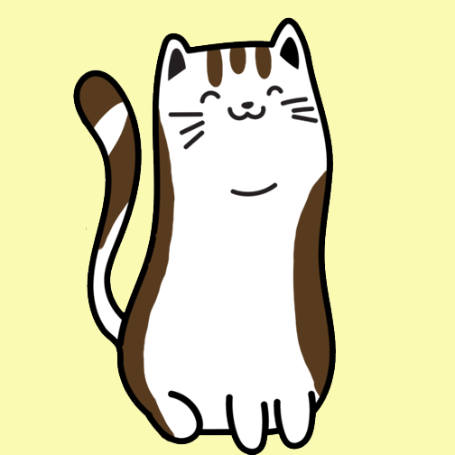 an illustration of my white and brown bin cat Wiggles